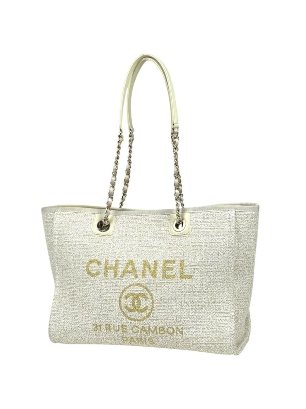 Chanel Tote Deauville Line CC Logo Fabric White